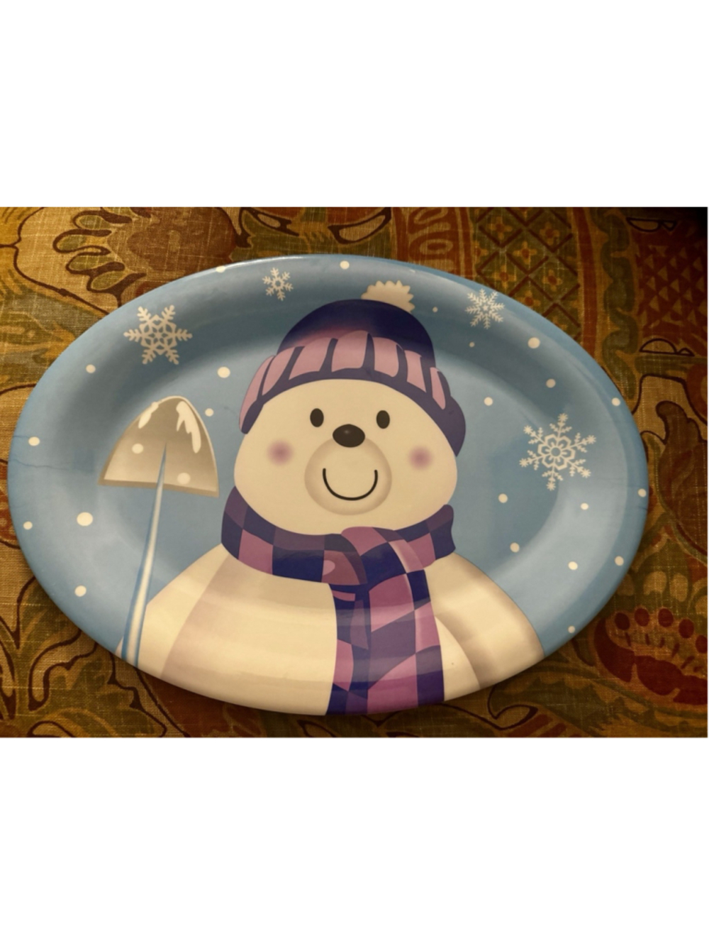 Snowman Melamine Serving Platter 13.75” x 9.75” Oval Winter Christmas Holiday